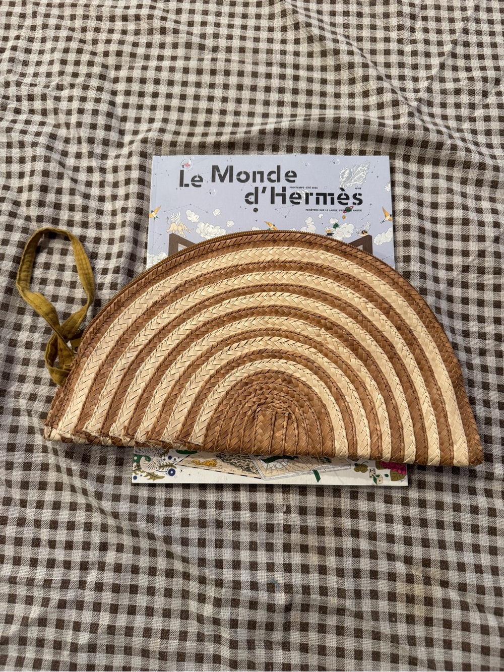 Half-Moon Woven Straw Clutch in Natural and Tan